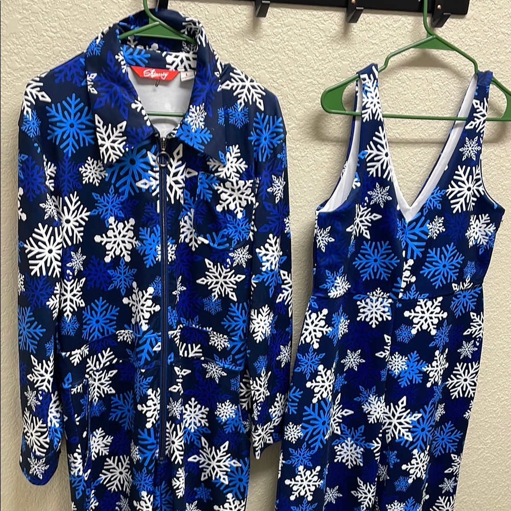 Men & Women Holiday Matcibg Snowflake Rompers - Blue and White